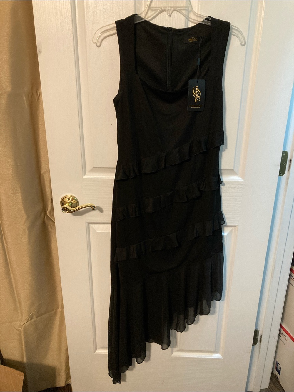 Sleeveless Black Asymmetrical Ruffle Dress